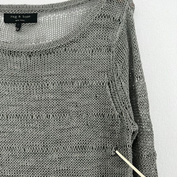 RAG & BONE Sweater Womens S Textured Open Knit Boat Neck Cotton Silk Blend Gray - Picture 8 of 14